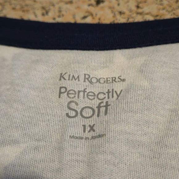 Kim Rogers Navy Americana Top Perfectly Soft Patriotic Tee Women Size 1X - Picture 5 of 12